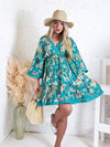 Adele V neck Printed dress Turquoise