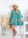 Adele V neck Printed dress Turquoise