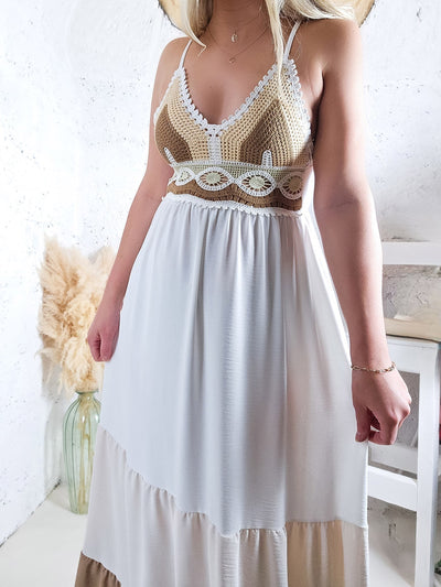 Alice Strappy Crochet Maxi dress Beige
