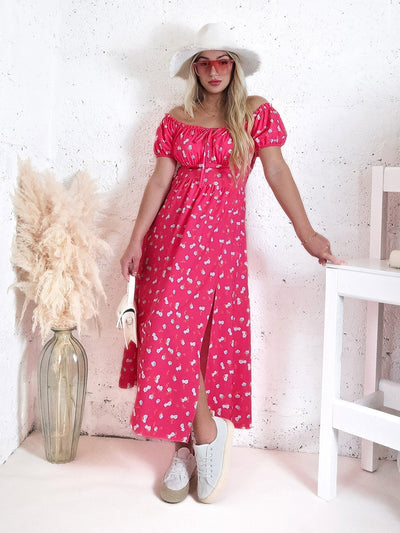 Ailyn Puff sleeve floral Maxi dress Fuchsia