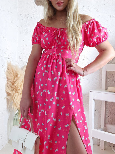Ailyn Puff sleeve floral Maxi dress Fuchsia