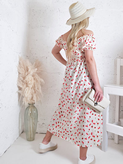 Ailyn Puff sleeve floral Maxi dress Beige