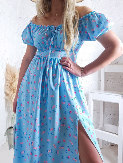Ailyn Puff sleeve floral Maxi dress Baby Blue