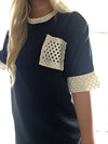 Alda crochet detail T-Shirt dress Black