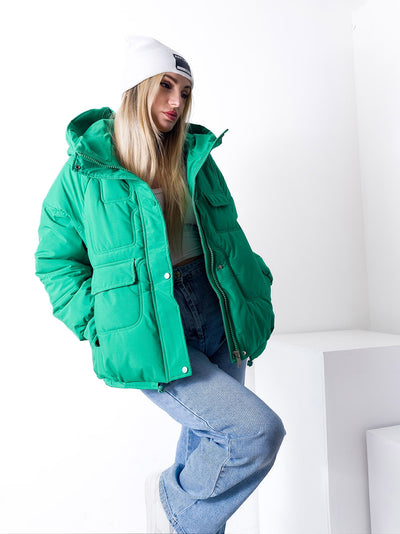 Green oversize hooded jacket