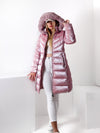 Pink high shine Faux fur hoodie padded coat