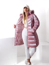 Pink high shine Faux fur hoodie padded coat