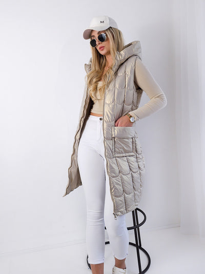 Elle Beige hooded quilted gilet