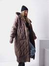 Aria Maxi Oversize Quilted hooded jacket Brown