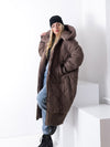 Aria Maxi Oversize Quilted hooded jacket Brown