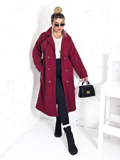 Cassie Burgundy double breasted coat