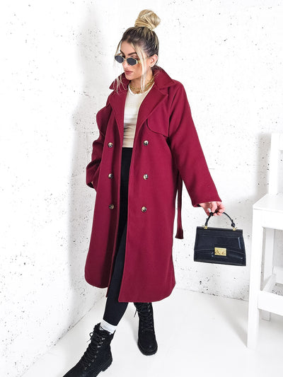 Cassie Burgundy double breasted coat