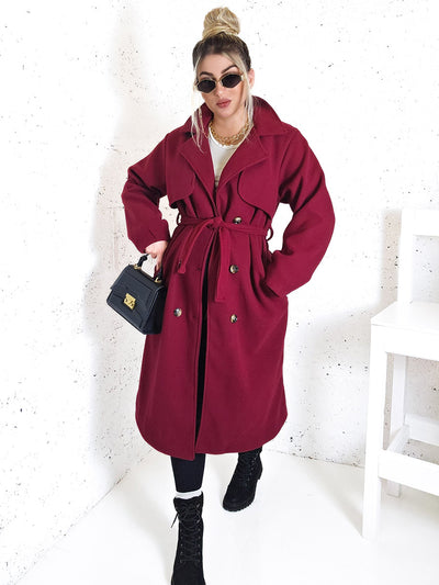 Cassie Burgundy double breasted coat