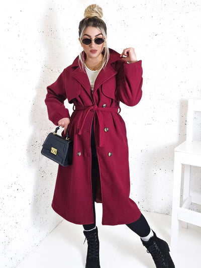 Cassie Burgundy double breasted coat