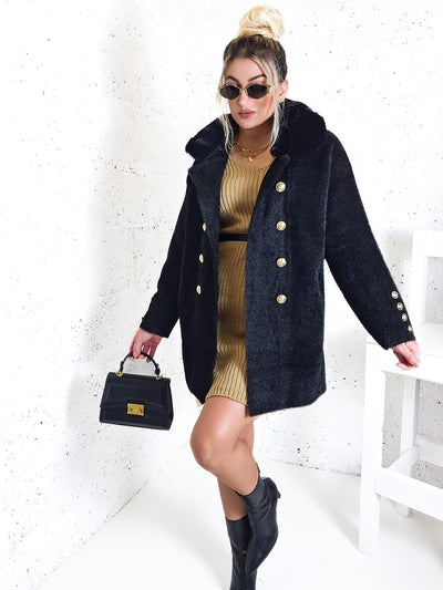 Emily Golden button coat Black