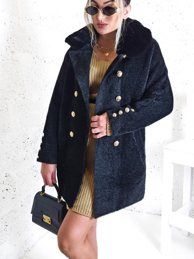 Emily Golden button coat Black
