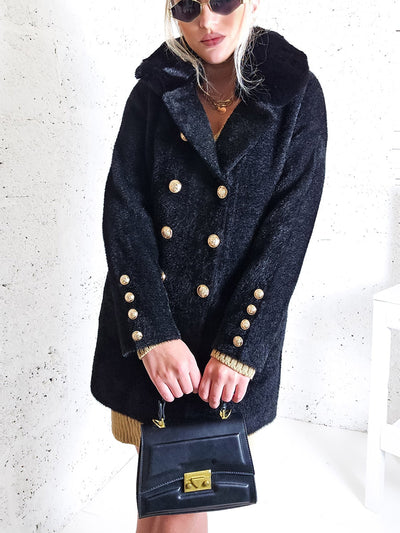 Emily Golden button coat Black