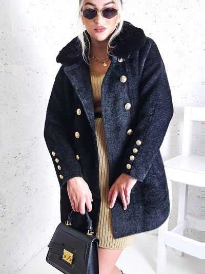 Emily Golden button coat Black