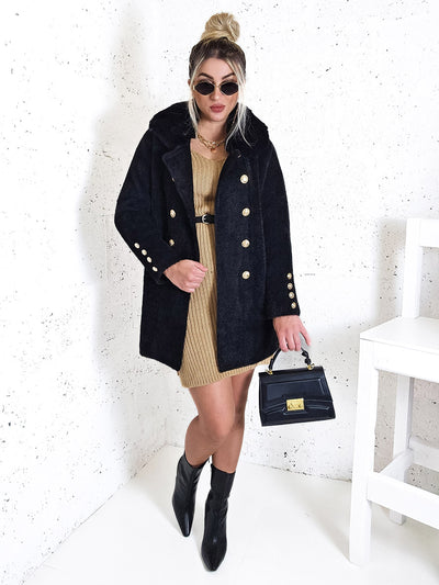 Emily Golden button coat Black
