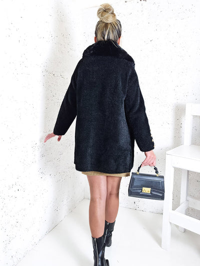 Emily Golden button coat Black