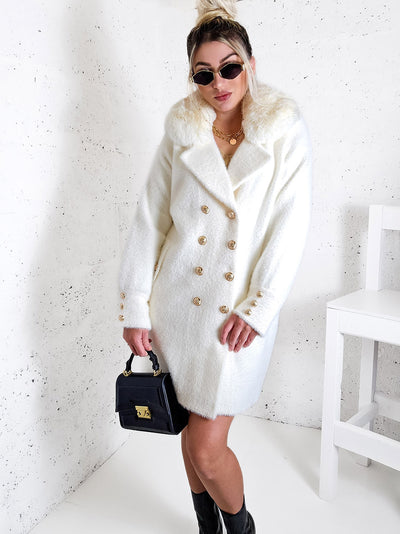 Nathaly Alpaca golden button coat Cream-White