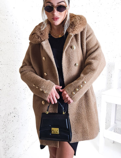 Emily Golden button coat Beige