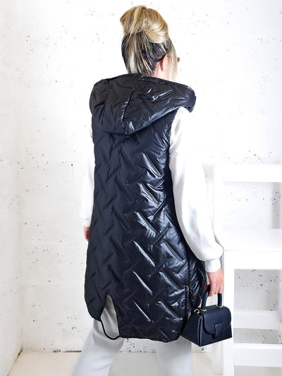 Sarah Black hooded quilted gilet