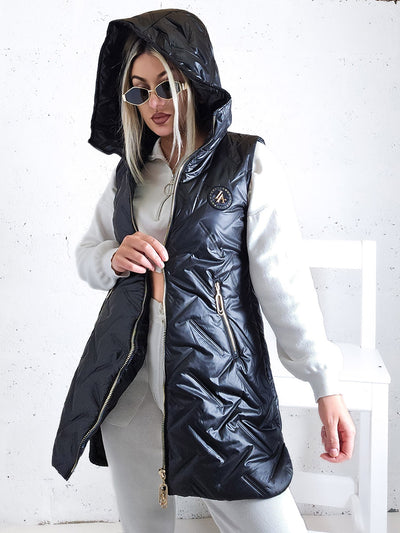Sarah Black hooded quilted gilet