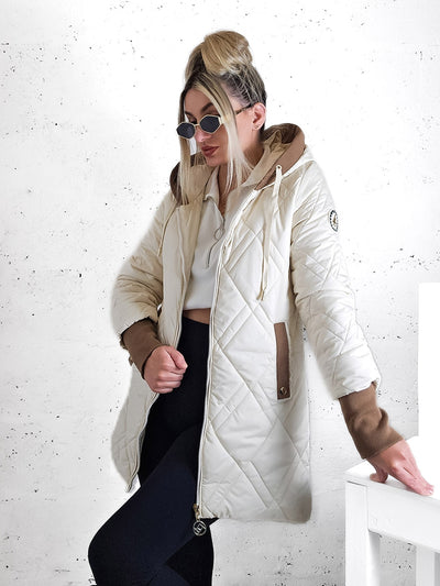 Emily hooded quilted coat Cream