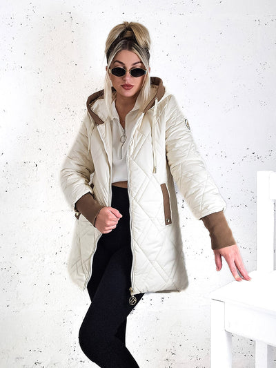 Emily hooded quilted coat Cream