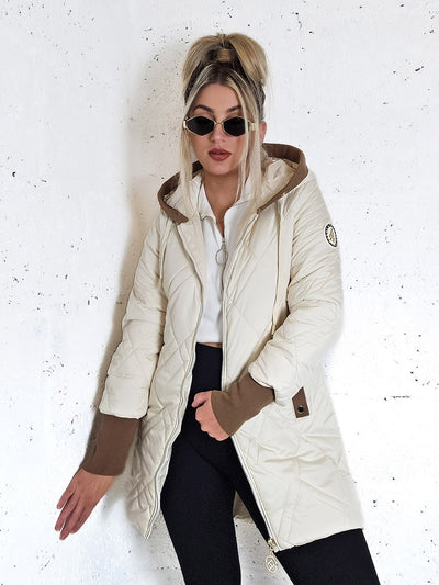 Emily hooded quilted coat Cream
