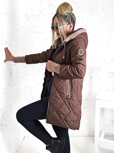 Emily hooded quilted coat Brown