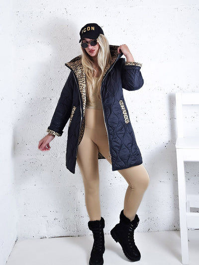 Leo Oversize Quilted hooded jacket Black