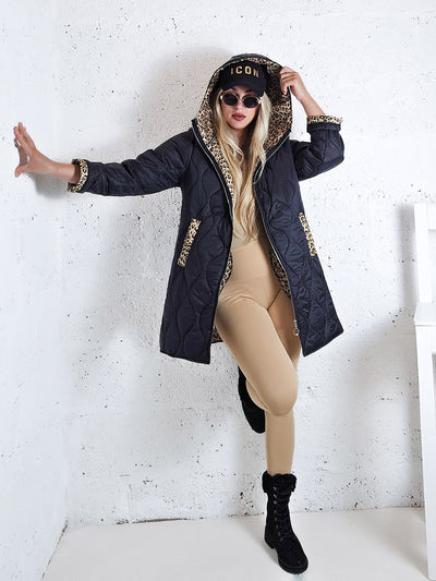 Leo Oversize Quilted hooded jacket Black