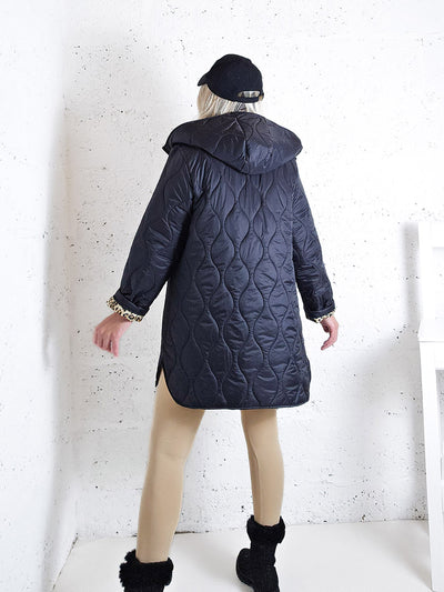 Leo Oversize Quilted hooded jacket Black