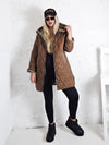 Leo Oversize Quilted hooded jacket Brown