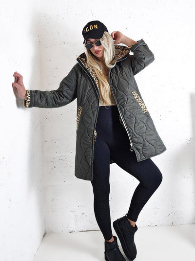 Leo Oversize Quilted hooded jacket Khaki