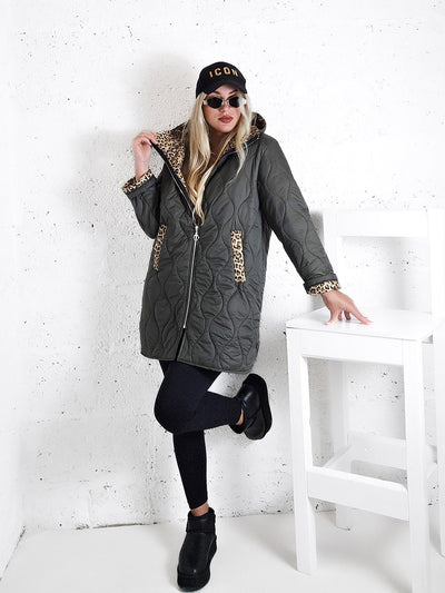 Leo Oversize Quilted hooded jacket Khaki