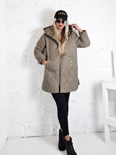 Leo Oversize Quilted hooded jacket Sand