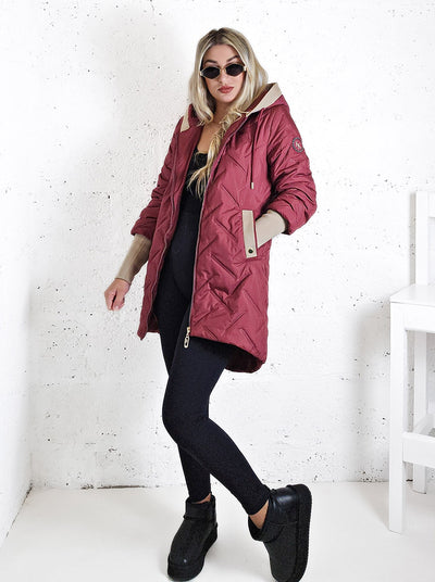 Tracey hooded quilted coat Burgundy