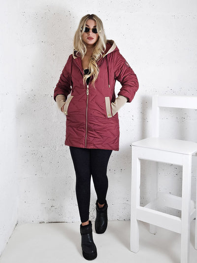 Tracey hooded quilted coat Burgundy
