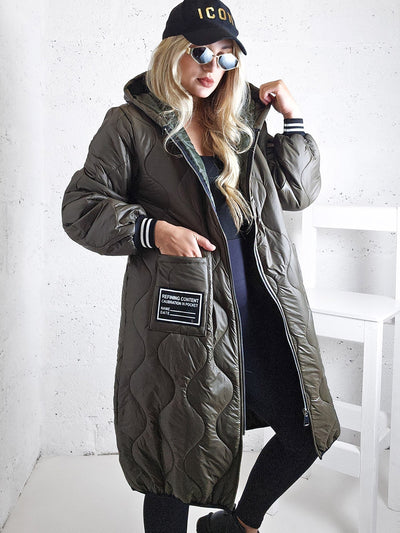 Sara Oversize Quilted hooded jacket Khaki