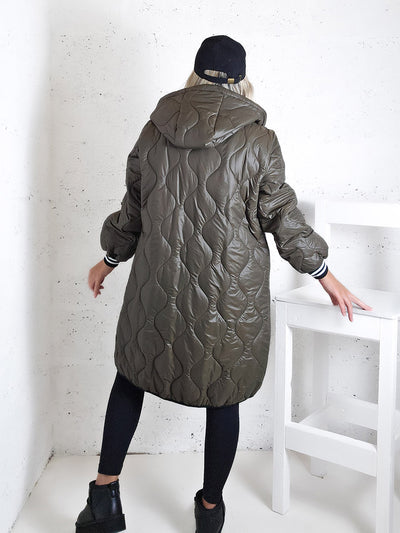 Sara Oversize Quilted hooded jacket Khaki