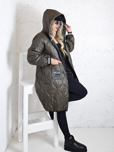 Sara Oversize Quilted hooded jacket Khaki