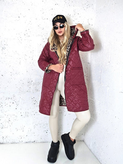 Leo Oversize Quilted hooded jacket Burgundy