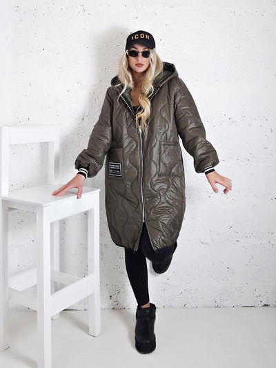 Sara Oversize Quilted hooded jacket Khaki