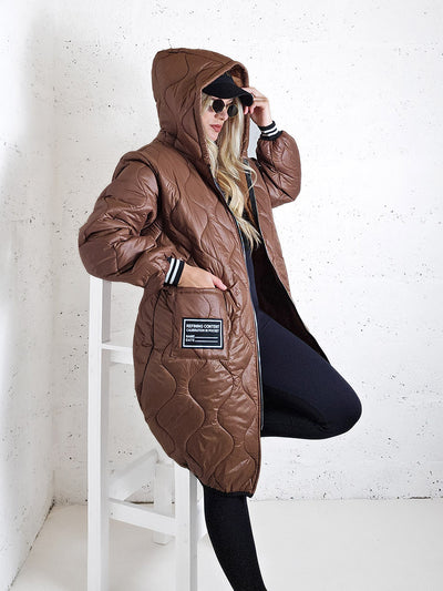 Sara Oversize Quilted hooded jacket Brown