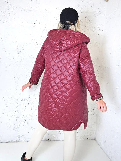 Leo Oversize Quilted hooded jacket Burgundy
