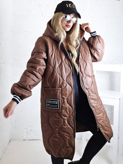 Sara Oversize Quilted hooded jacket Brown