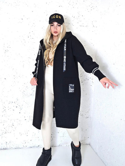 Lara Black hooded Longline coat